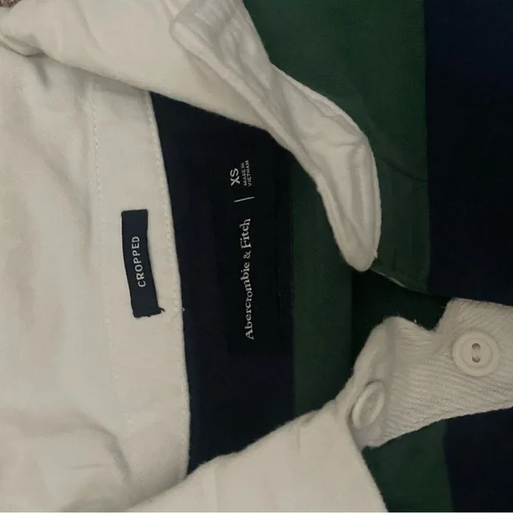 Abercrombie & Fitch Green and Navy Striped Polo - Picture 3 of 4